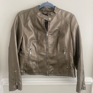 Silver Metallic Zippered Moto Jacket